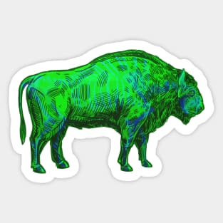 Bison Skeleton Interactive Green&Blue Filter T-Shirt By Red&Blue Sticker